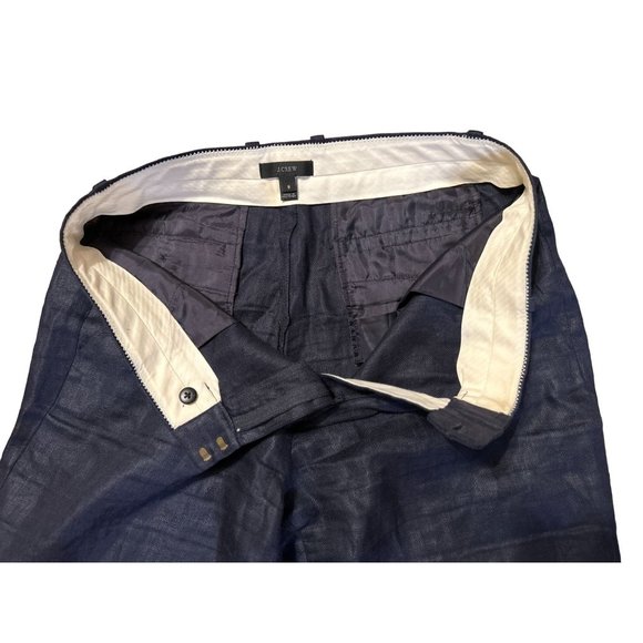 Women's J.Crew 100% Woven Linen Navy Blue Strait Leg Pants Trousers Size 8 - Picture 3 of 10